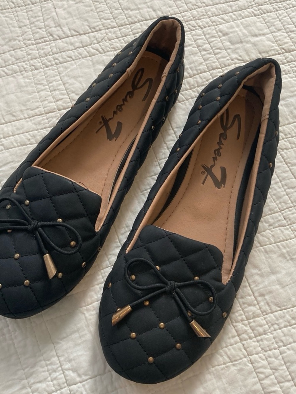 Seven7 Black Quilted Ballet Flats with Gold Accents Size 9